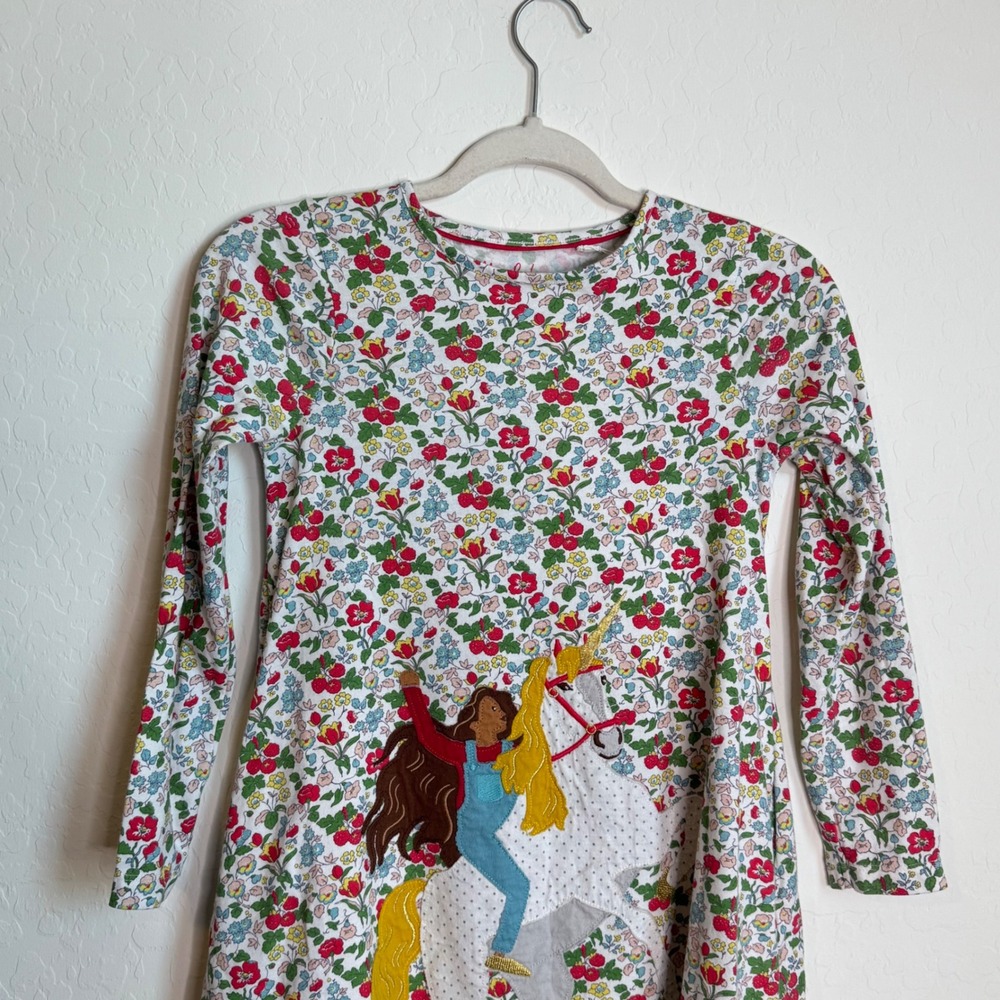 Mini Boden Girls Floral Unicorn Applique Jersey Dress Long Sleeve 9-10Y Fairy - Picture 2 of 11